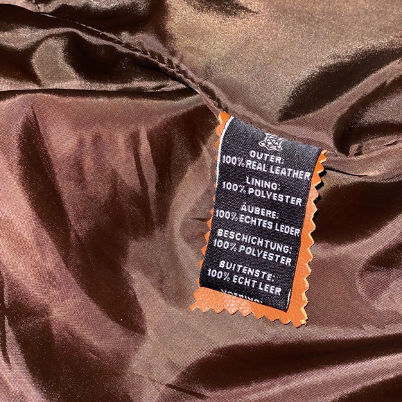 Women's Bomber Cognac Brown Leather Jacket with Removeable Hood - Picture 9 of 9